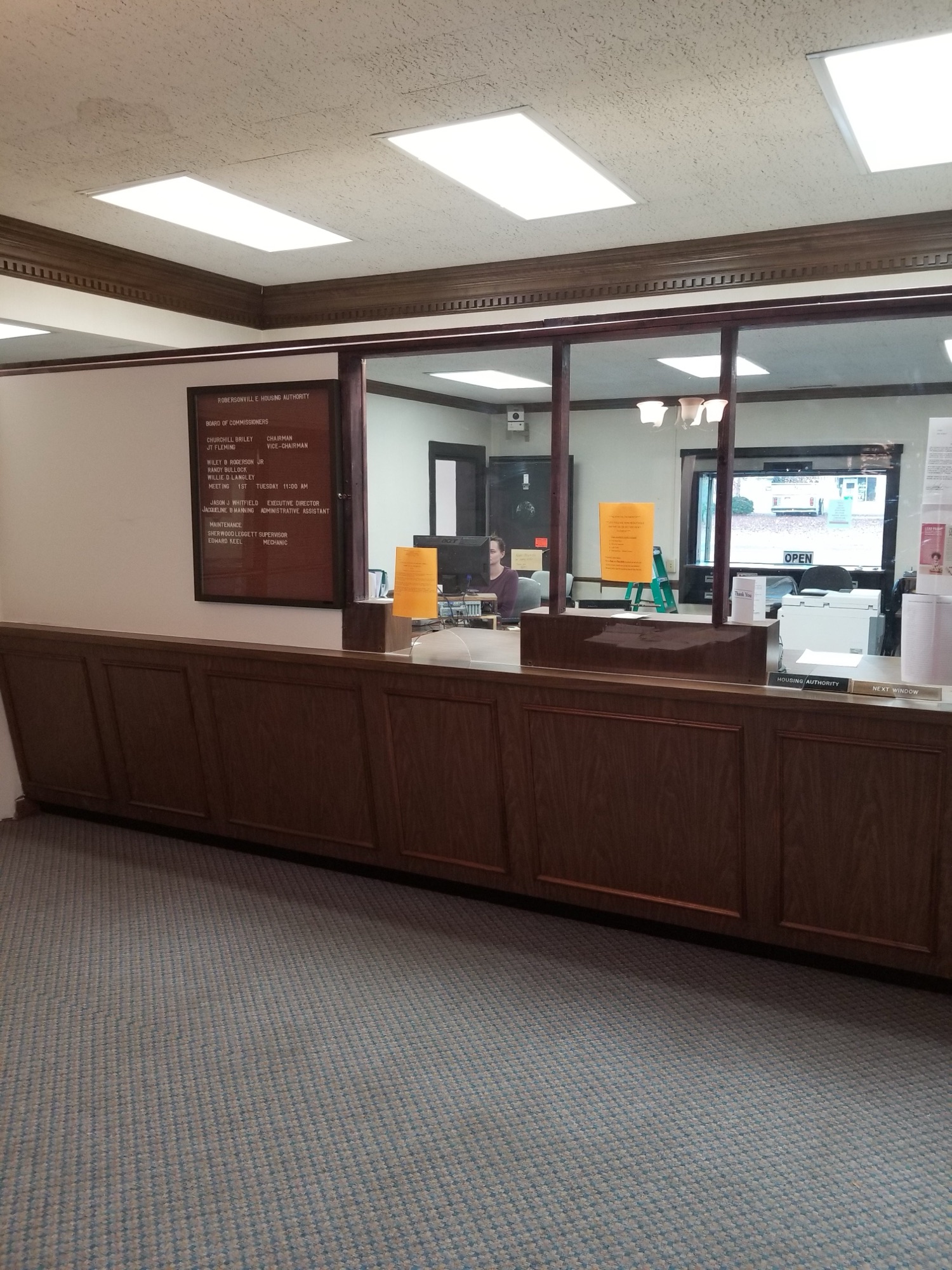 The front counter inside the main office
