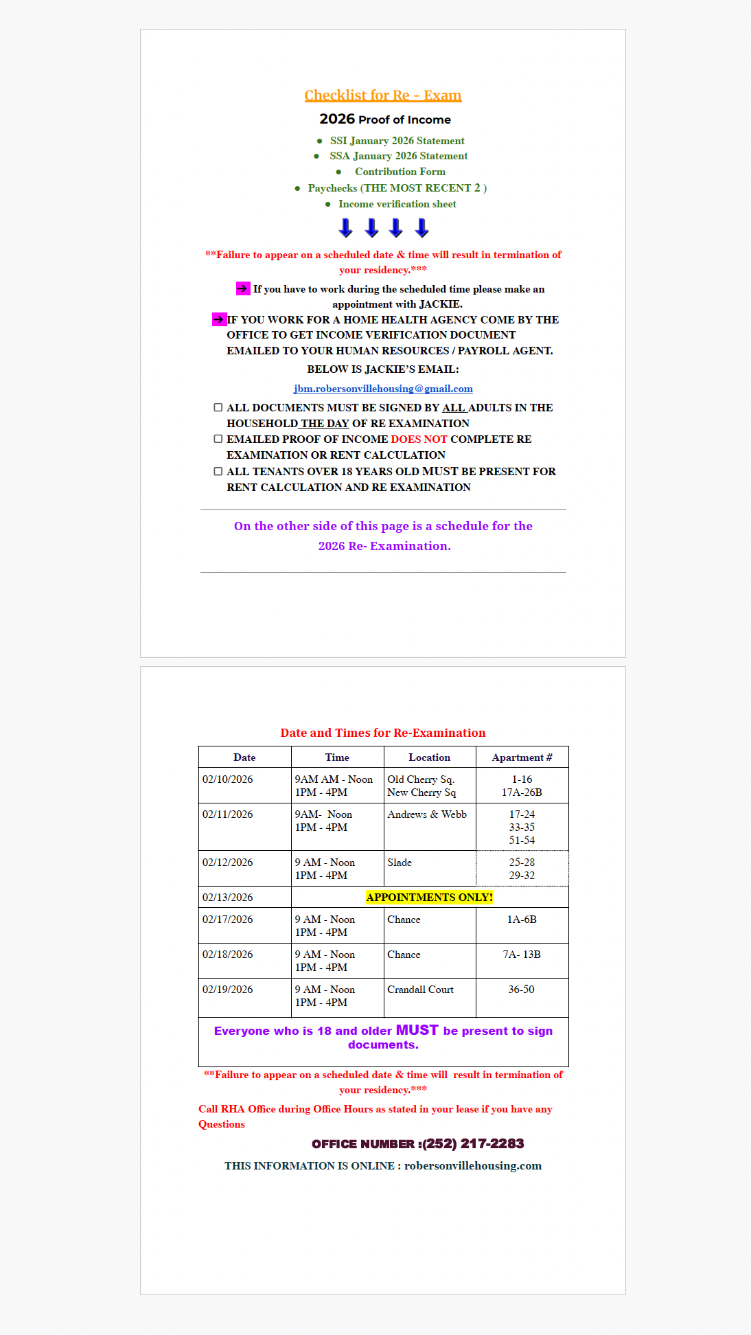 2026 Re-Exam checklist and schedule